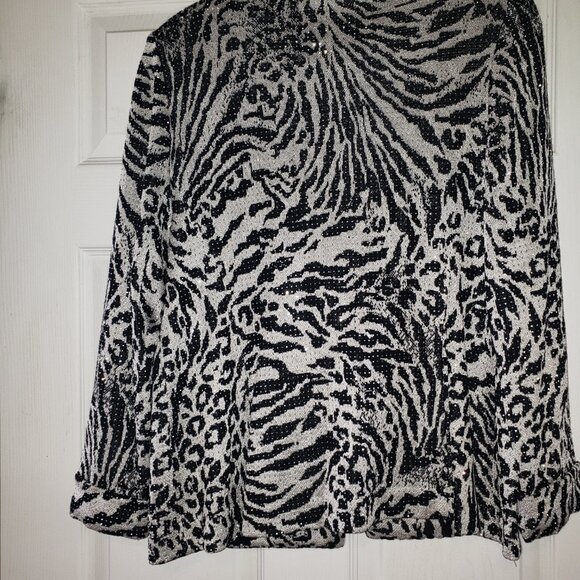 St John evening knit jacket black white rhinestones embellished blazer size 6 - Picture 13 of 16